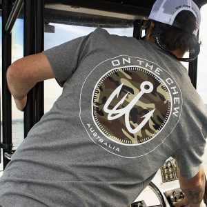 On The Chew Grey No Tee 2 Fishing and lifestyle clothing. On The Chew <ul class="mybullet"> <li>Smooth & soft cotton</li> <li>Comfort stretch</li> <li>Active fit</li> </ul> $20.00